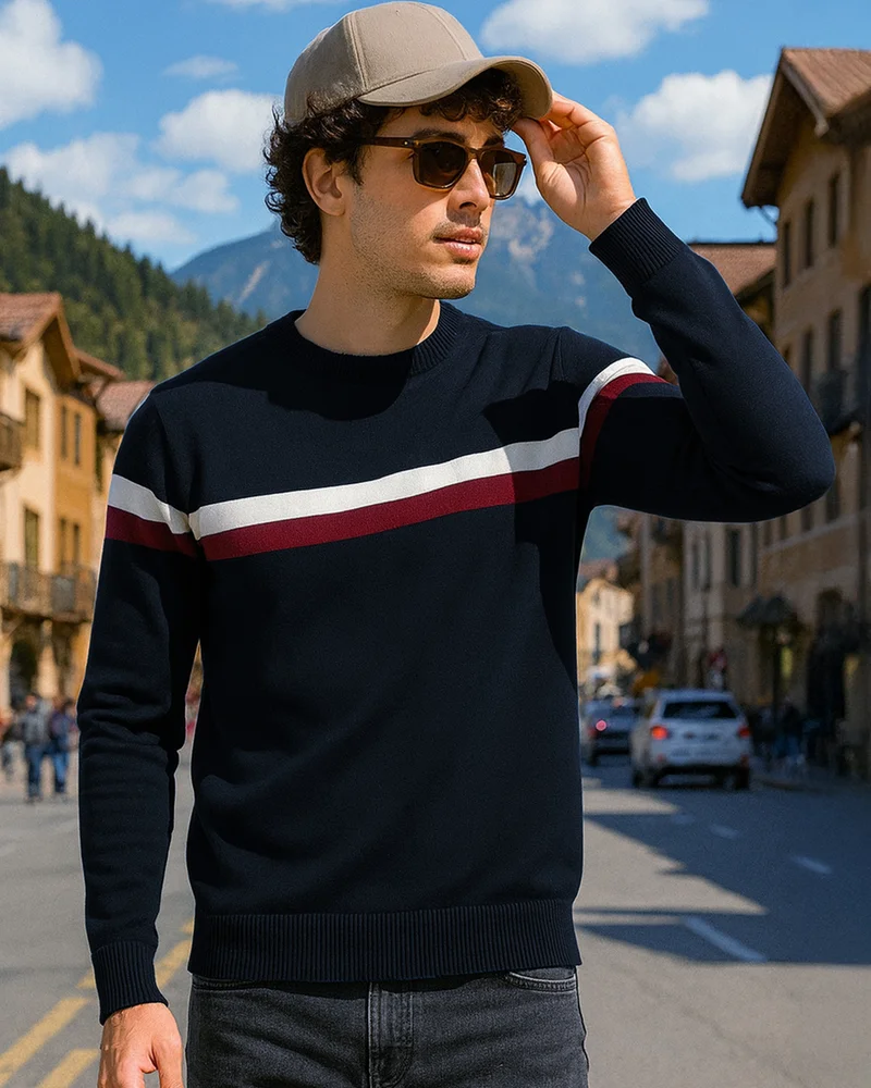 بيواكوف كنزة رجالية مخططة باللون الأزرق